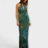 Maisie - Vestido maxi con estampado de iris de Monet