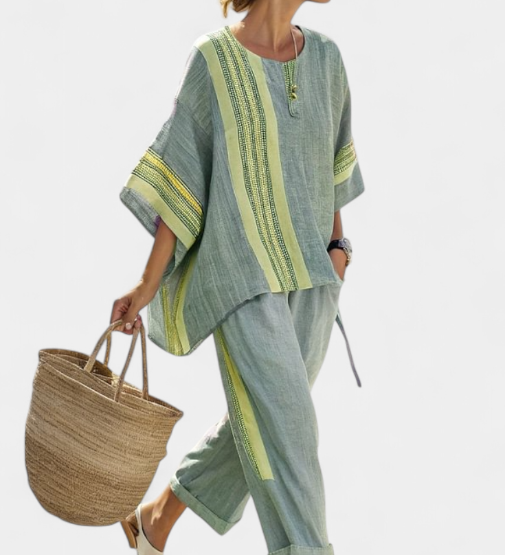 Lorena | Conjunto Boho de Lino y Bambú, Elegante Lavanda