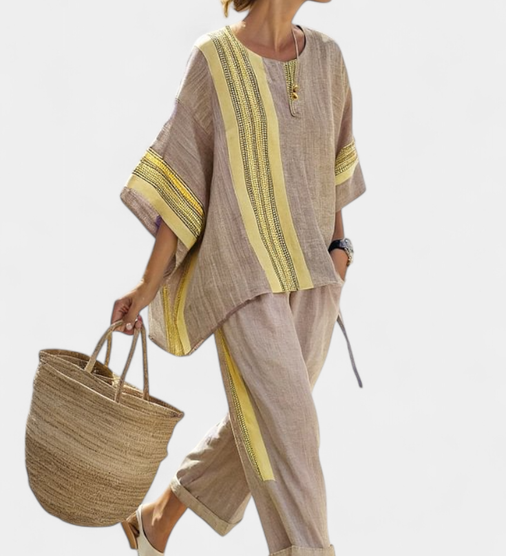 Lorena | Conjunto Boho de Lino y Bambú, Elegante Lavanda