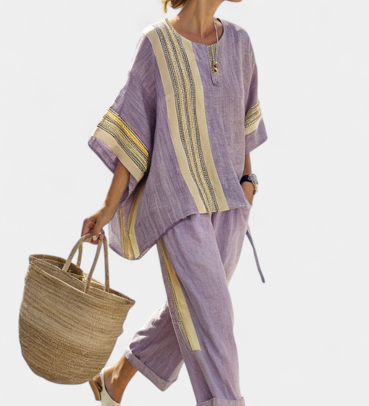 Lorena | Conjunto Boho de Lino y Bambú, Elegante Lavanda