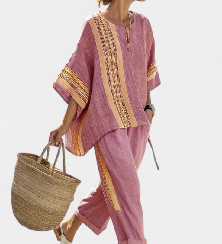 Lorena | Conjunto Boho de Lino y Bambú, Elegante Lavanda