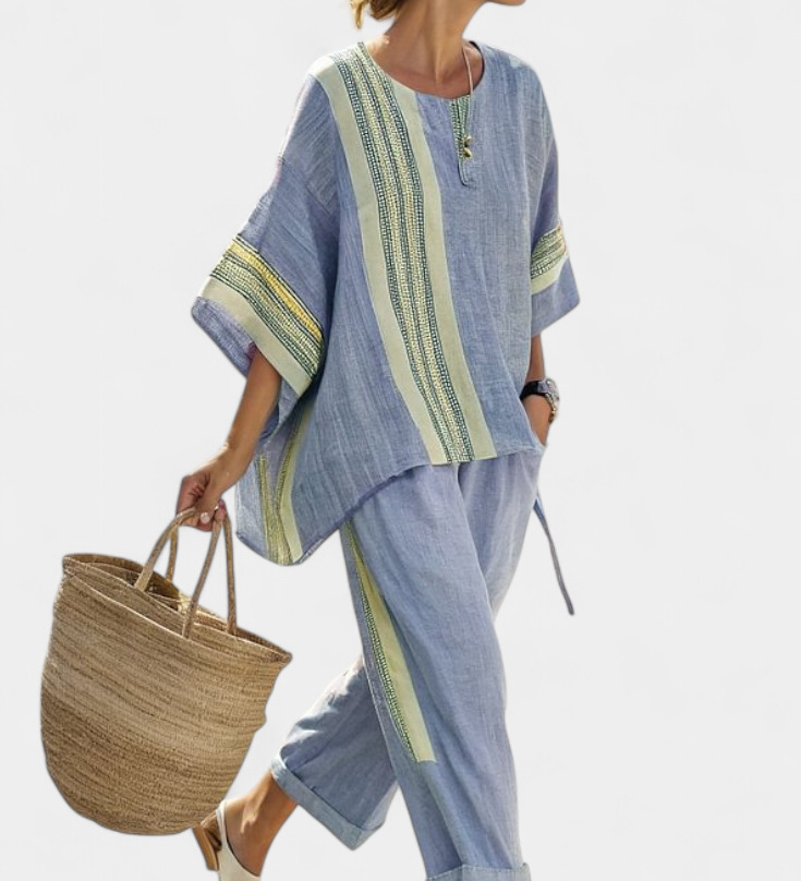 Lorena | Conjunto Boho de Lino y Bambú, Elegante Lavanda