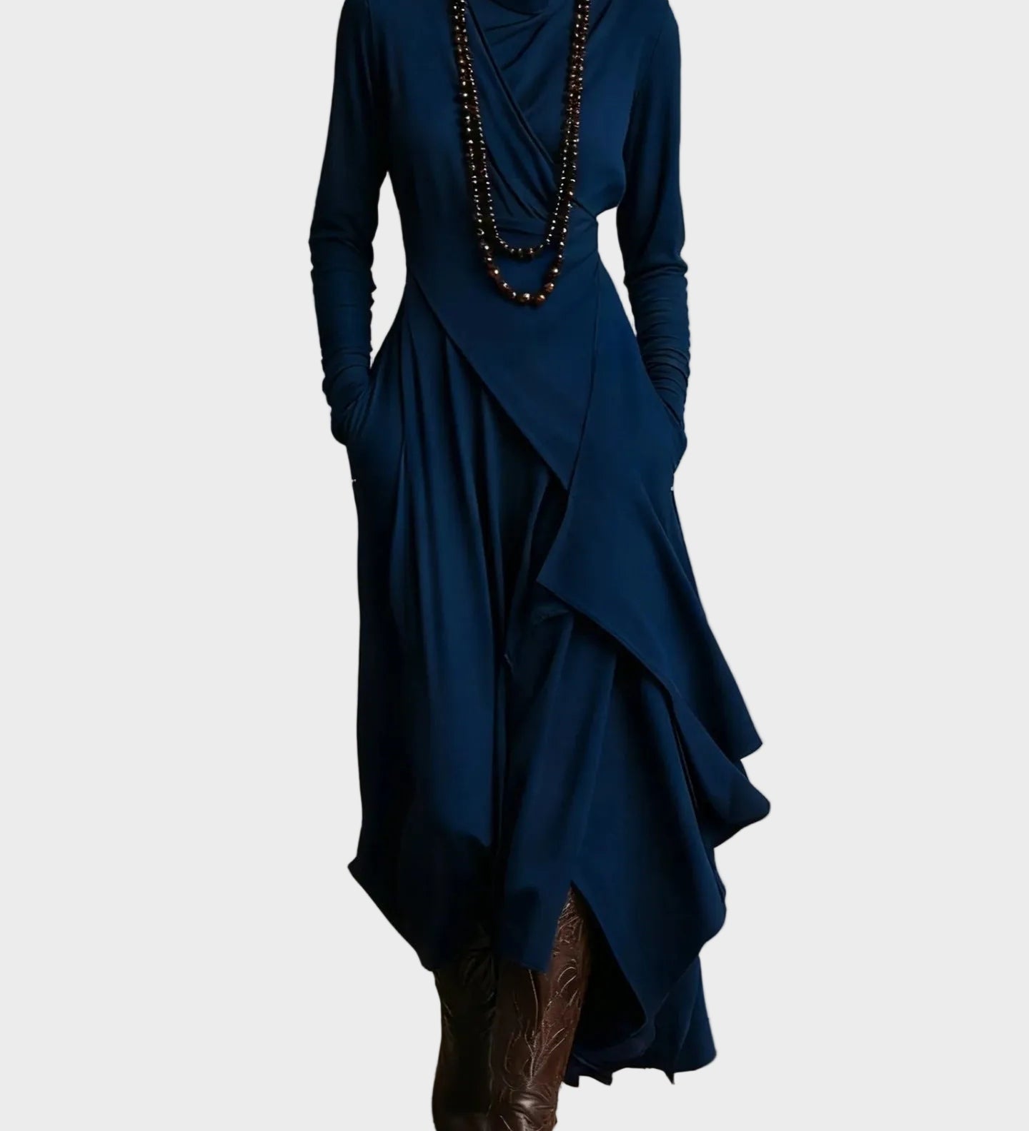 Teresa - Vestido maxi de punto asimétrico con cuello alto