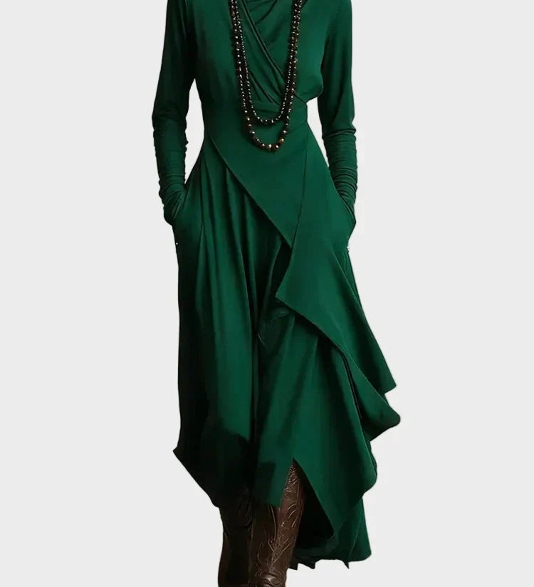 Teresa - Vestido maxi de punto asimétrico con cuello alto