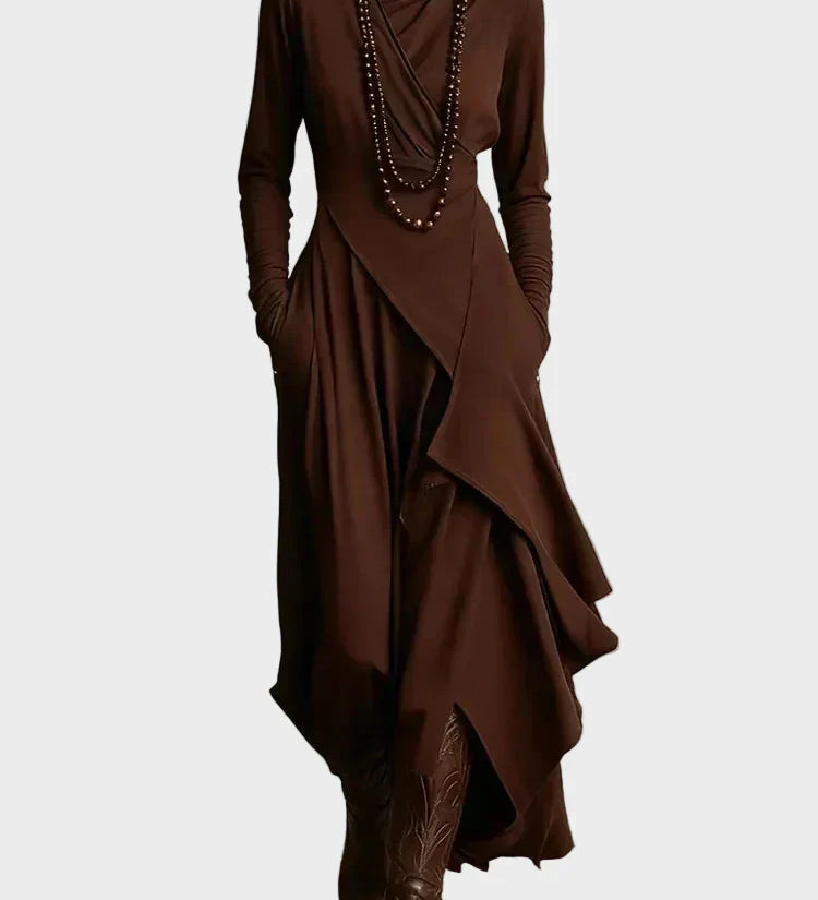 Teresa - Vestido maxi de punto asimétrico con cuello alto