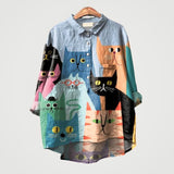 Liliana™ | Blusa de lino atemporal con gatos multicolores para la comodidad