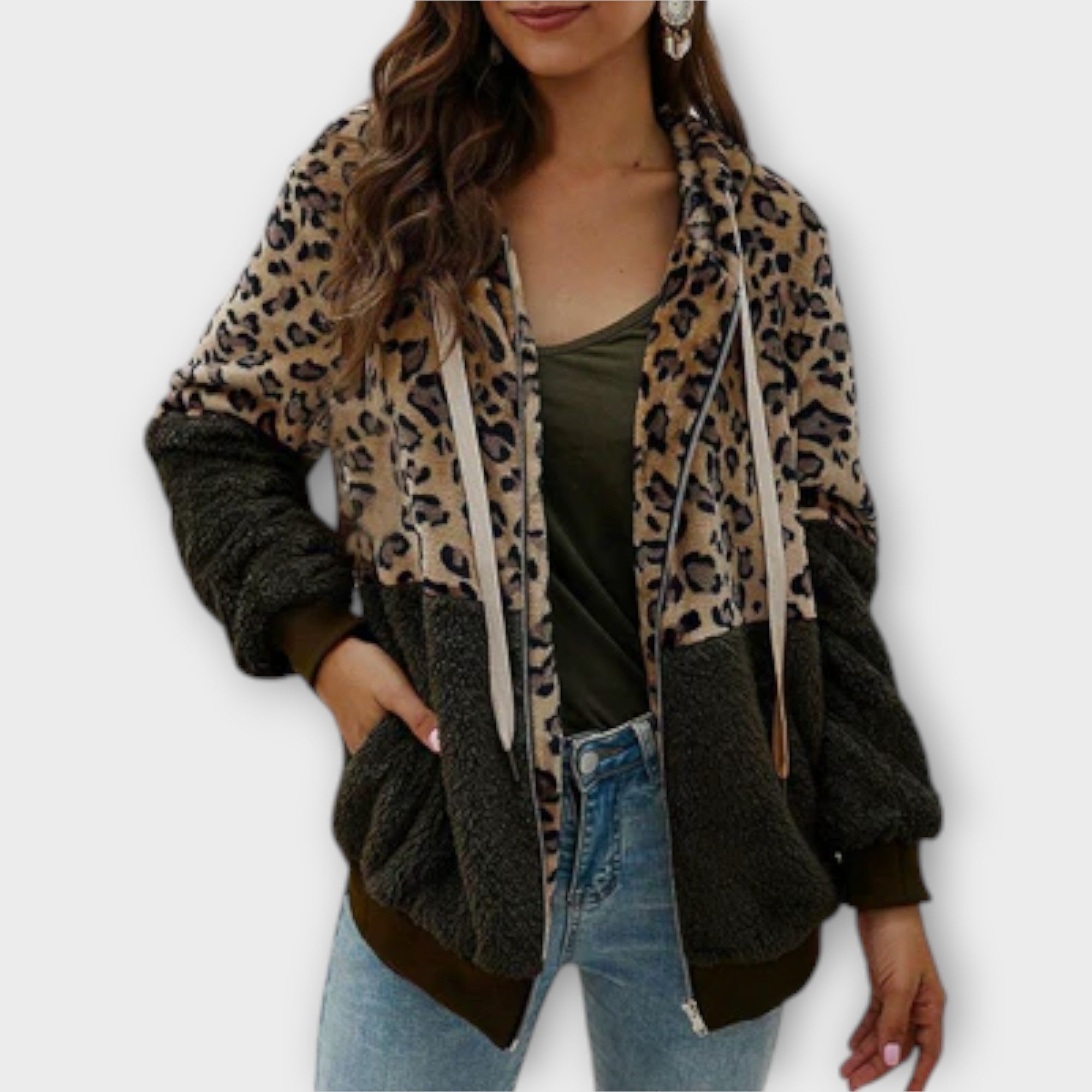 Lea - sudadera con capucha de felpa y diseño de leopardo
