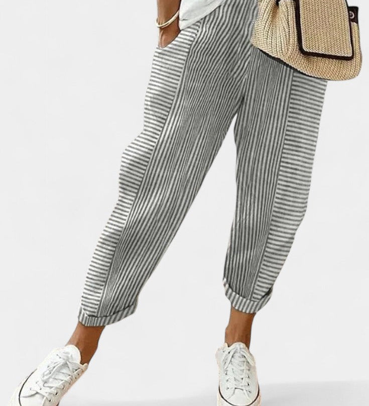 Alba Pantalones de Mezcla de Lino a Rayas