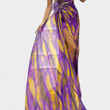Aylin Vestido Maxi Asimétrico con Estampado Vibrante