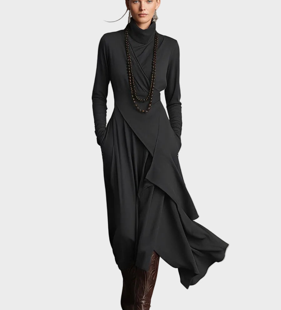 Teresa - Vestido maxi de punto asimétrico con cuello alto