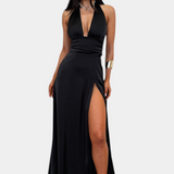 Latisha Vestido de Cuello Halter y Gran Abertura