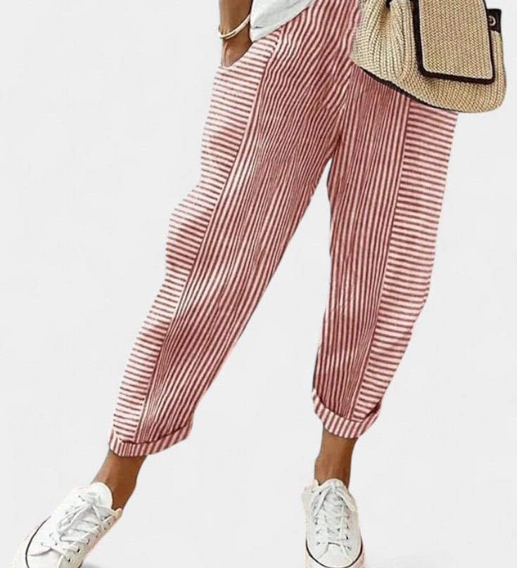 Alba Pantalones de Mezcla de Lino a Rayas